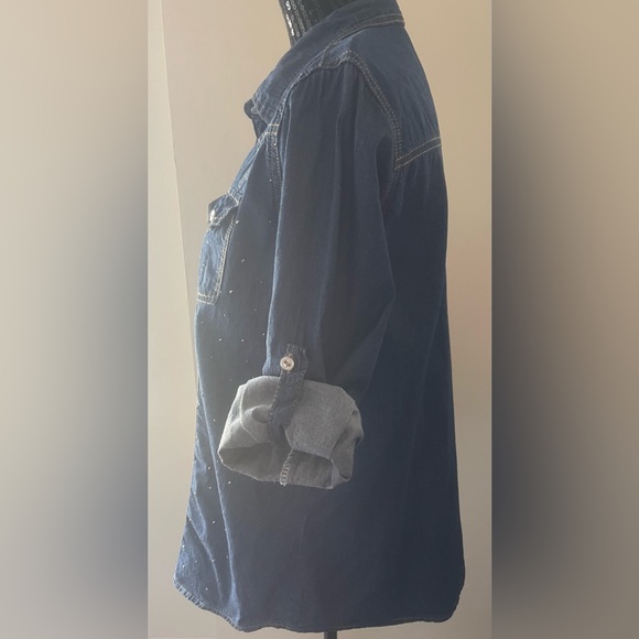 Vintage EVIDENCE Dark Denim Blue Bling Shirt Size XL - Picture 4 of 12